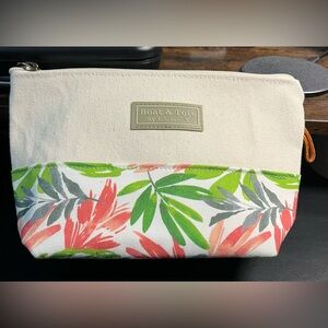 L.L. Bean Canvas Pouch - Cream with Pink and Green Floral Design